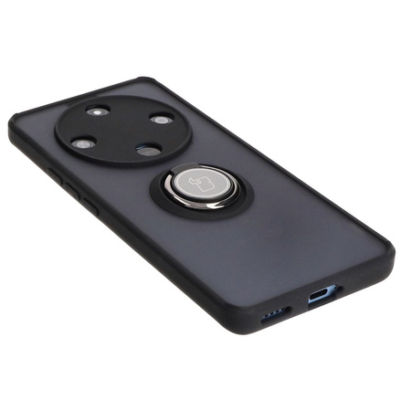 Etui z uchwytem na palec Bizon Case Hybrid Ring do Honor Magic6 Lite, przydymione z czarną ramką
