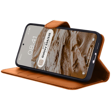 Etui z klapką Bizon Case Pocket do Galaxy S25 / S24, brązowe