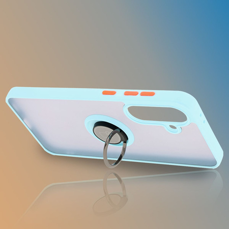 Etui z uchwytem na palec Bizon Case Hybrid Ring do Galaxy A36 5G / A56 5G, przydymione z jasnoniebieską ramką