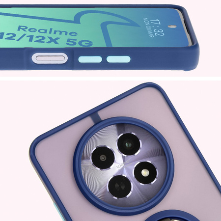 Etui z uchwytem na palec Bizon Case Hybrid Ring do Realme 12 / 12x, przydymione z granatową ramką