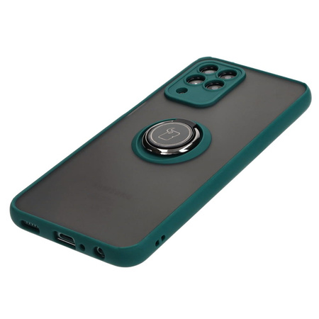 Etui z uchwytem na palec Bizon Case Hybrid Ring do Galaxy M33 5G, przydymione z ciemnozieloną ramką