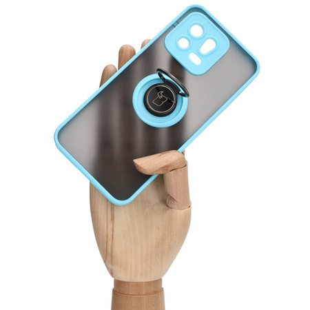 Etui z uchwytem na palec Bizon Case Hybrid Ring do Xiaomi 13, przydymione z jasnoniebieską ramką