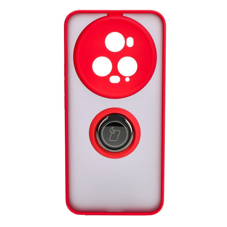 Etui z uchwytem na palec Bizon Case Hybrid Ring do Honor Magic5 Pro, przydymione z czerwoną ramką
