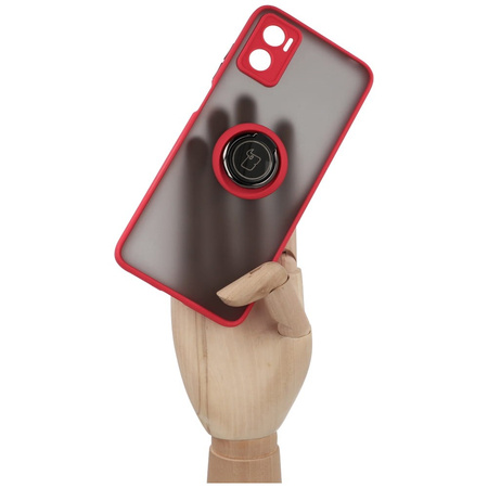 Etui z uchwytem na palec Bizon Case Hybrid Ring do Motorola Moto E22 / E22i, przydymione z czerwoną ramką