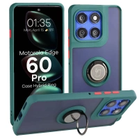Etui z uchwytem na palec Bizon Case Hybrid Ring do Motorola Edge 60 Pro, przydymione z ciemnozieloną ramką