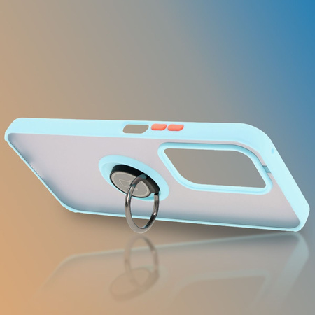 Etui z uchwytem na palec Bizon Case Hybrid Ring do Honor 200 Lite, przydymione z jasnoniebieską ramką