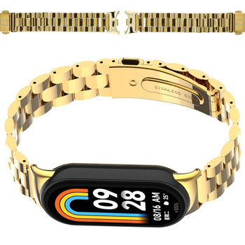 Pasek ze stali nierdzewnej Bizon Strap Watch Aura do Xiaomi Smart Band 10 / 9 / 9 NFC / 8, złoty