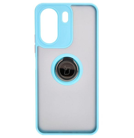 Etui z uchwytem na palec Bizon Case Hybrid Ring do Xiaomi Redmi 13C / Xiaomi Poco C65, przydymione z jasnoniebieską ramką