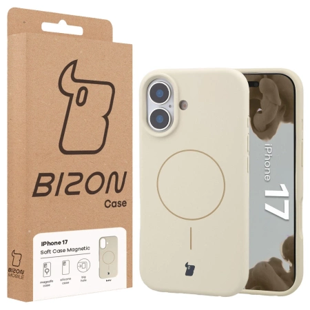 Silikonowe etui z pierścieniem magnetycznym Bizon Soft Case Magnetic do iPhone 17, écru