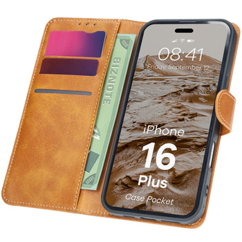 Etui z klapką Bizon Case Pocket do iPhone 16 Plus, brązowe