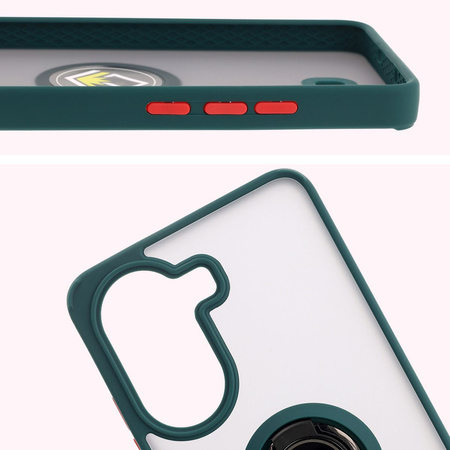 Etui z uchwytem na palec Bizon Case Hybrid Ring do Xiaomi Poco X7 Pro, przydymione z ciemnozieloną ramką