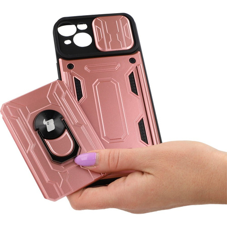 Etui Bizon Case Camshield Card Slot Ring do iPhone 14 Plus, jasnoróżowe