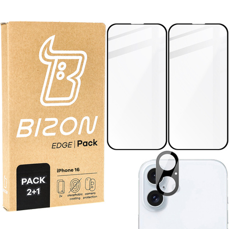 2x Szkło hartowane z ramką + szybka na aparat Bizon Edge 2 Pack do iPhone 16