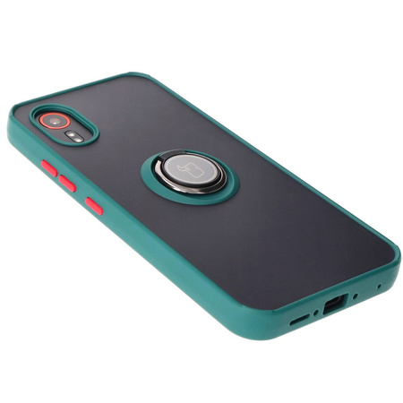Etui z uchwytem na palec Bizon Case Hybrid Ring do Galaxy Xcover7, przydymione z ciemnozieloną ramką