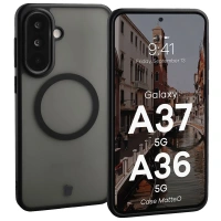 Etui z pierścieniem magnetycznym Bizon Case MatteO do Galaxy A37 5G / A36 5G, przydymione-czarne