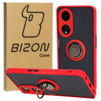 Etui z uchwytem na palec Bizon Case Hybrid Ring do Oppo A98 5G, przydymione z czerwoną ramką