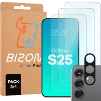 3x Szkło + szybka na aparat Bizon Clear 2 Pack do Galaxy S25