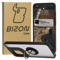 Etui z uchwytem na palec Bizon Case Hybrid Ring do Motorola Edge 50 Neo, przydymione z czarną ramką
