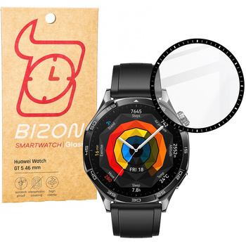 Szkło hybrydowe Bizon Glass Watch Edge Hybrid dla Huawei Watch GT 5 46 mm, czarne