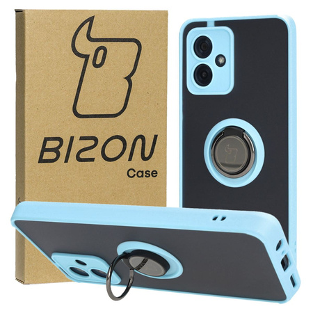 Etui z uchwytem na palec Bizon Case Hybrid Ring do Motorola Moto G54 5G, przydymione z jasnoniebieską ramką