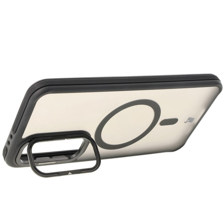 Etui z podstawką i pierścieniem magnetycznym Bizon Case Eclipse do Galaxy S24 FE, przydymione z czarną ramką