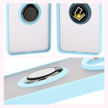 Etui z uchwytem na palec Bizon Case Hybrid Ring do Xiaomi Redmi 14C 4G / POCO C75, przydymione z jasnoniebieską ramką