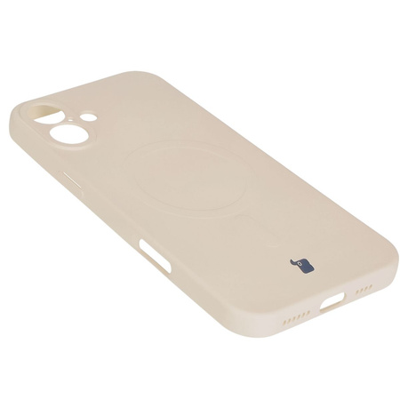 Silikonowe etui z pierścieniem magnetycznym Bizon Case Silicone Magnetic do iPhone 16 Plus, beżowe