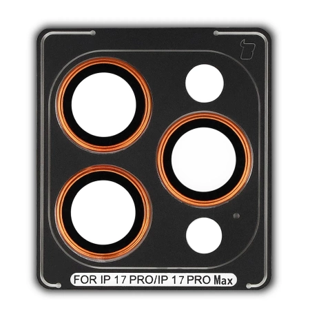 Szkło na aparat z aplikatorem Bizon Glass Snap Lens do iPhone 17 Pro / 17 Pro Max, 1 zestaw, pomarańczowa ramka