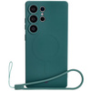Silikonowe etui z pierścieniem magnetycznym Bizon Case Silicone Magnetic do Galaxy S25 Ultra, ciemnozielone