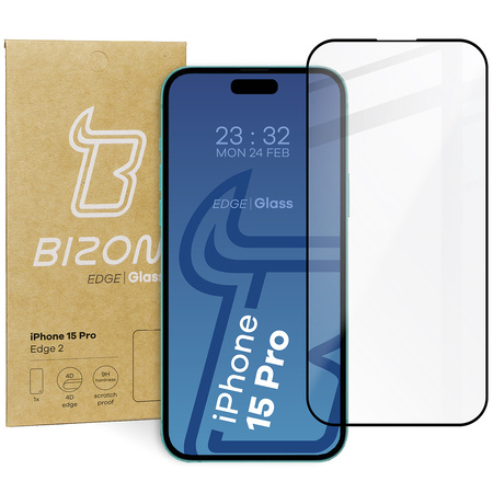 Szkło hartowane Bizon Glass Edge 2 do iPhone 15 Pro, czarne