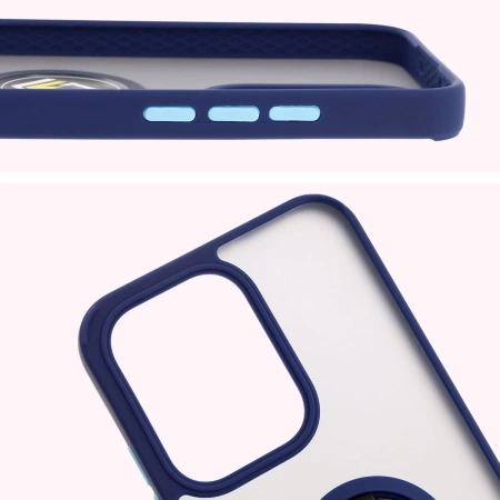 Etui z uchwytem na palec Bizon Case Hybrid Ring do Oppo Reno13, przydymione z granatową ramką