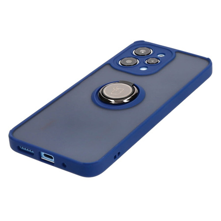 Etui z uchwytem na palec Bizon Case Hybrid Ring do Xiaomi Redmi 12, przydymione z granatową ramką