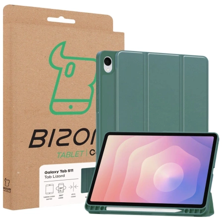 Etui z klapką Bizon Case Tab Lizard do Galaxy Tab S11, ciemnozielone