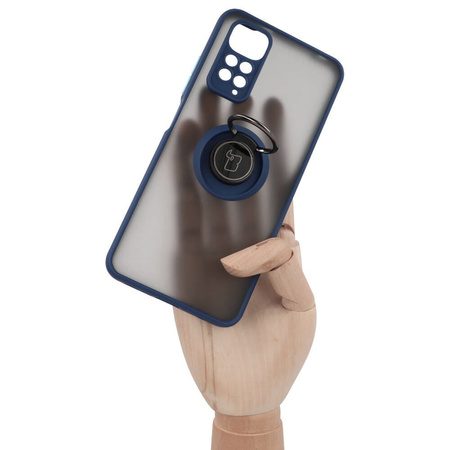 Etui z uchwytem na palec Bizon Case Hybrid Ring do Xiaomi Redmi Note 11 / 11S 4G, przydymione z granatową ramką