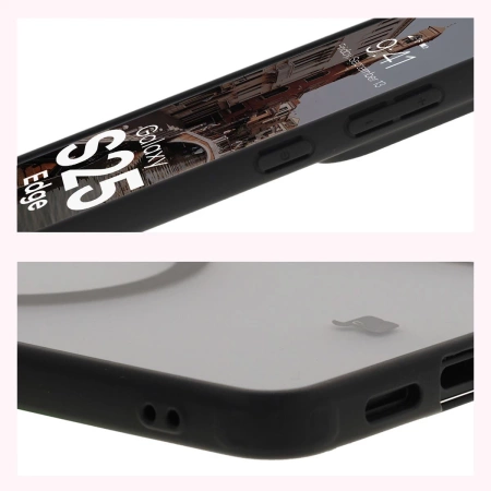 Etui z pierścieniem magnetycznym Bizon Case MatteO do Galaxy S25 Edge, przydymione-czarne