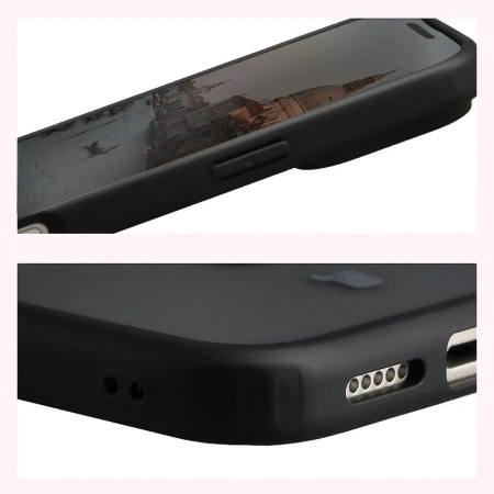 Etui z pierścieniem magnetycznym + szkło hartowane Bizon MatteO Pack do iPhone 17 Pro Max, przydymione-czarne