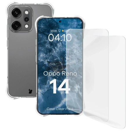 Elastyczne etui + 2x folia na ekran Bizon Case Clear Pack do Oppo Reno 14