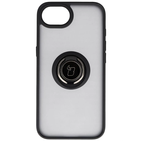 Etui z uchwytem na palec Bizon Case Hybrid Ring do iPhone 16e, przydymione z czarną ramką
