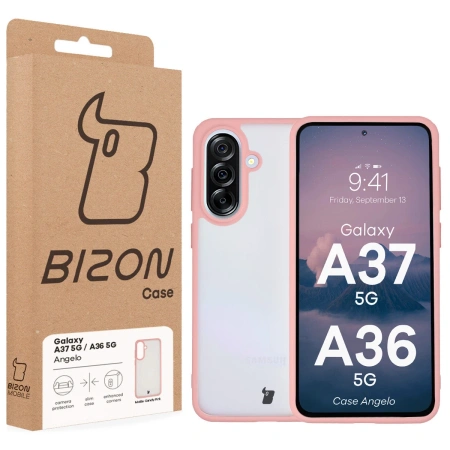 Etui Bizon Case Angelo do Galaxy A37 5G / A36 5G, półprzezroczyste z jasnoróżową ramką