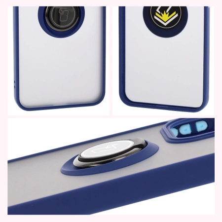 Etui z uchwytem na palec Bizon Case Hybrid Ring do Oppo Reno13 Pro, przydymione z granatową ramką