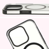 Etui z pierścieniem magnetycznym Bizon Case MatteO do iPhone 14 Pro, półprzezroczyste z czarną ramką