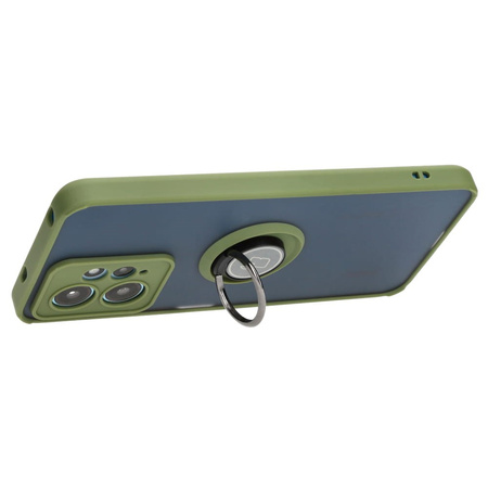 Etui z uchwytem na palec Bizon Case Hybrid Ring do Xiaomi Redmi Note 12 4G, przydymione z zieloną ramką