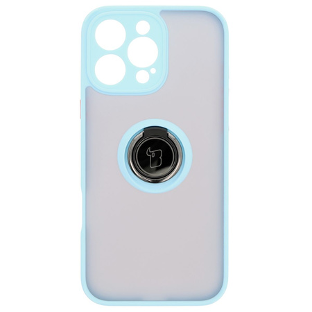 Etui z uchwytem na palec Bizon Case Hybrid Ring do iPhone 16 Pro Max, przydymione z jasnoniebieską ramką