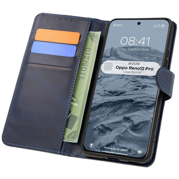 Etui z klapką Bizon Case Pocket do Oppo Reno 12 Pro, granatowe