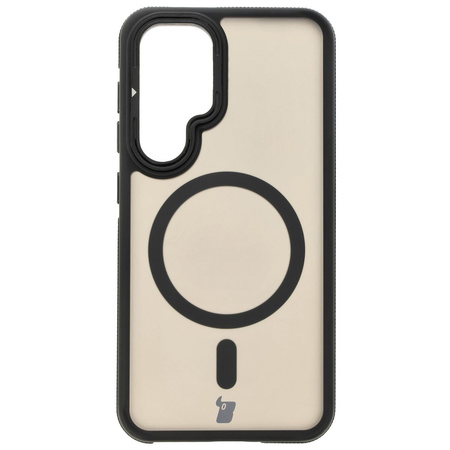Etui z podstawką i pierścieniem magnetycznym Bizon Case Eclipse do Galaxy S24, przydymione z czarną ramką