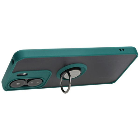 Etui z uchwytem na palec Bizon Case Hybrid Ring do Xiaomi Redmi 13C / Xiaomi Poco C65, przydymione z ciemnozieloną ramką