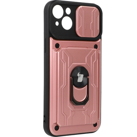Etui Bizon Case Camshield Card Slot Ring do iPhone 14 Plus, jasnoróżowe