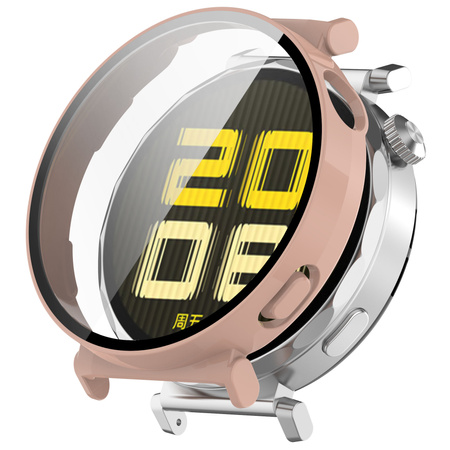 Etui ze szkłem do zegarka Bizon Case Watch Adamo do Huawei Watch GT 5 41 mm, różowe