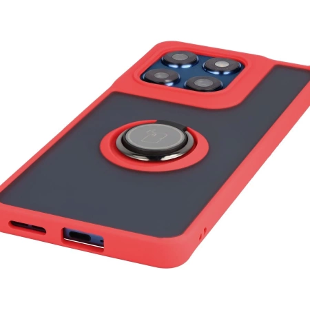Etui z uchwytem na palec Bizon Case Hybrid Ring do Motorola Edge 60 Fusion / 60, przydymione z czerwoną ramką