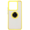 Etui z uchwytem na palec Bizon Case Hybrid Ring do Xiaomi 14T, przydymione z żółtą ramką